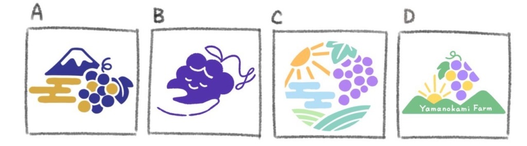山梨ぶどう産直やまのかみファームのロゴのラフデザイン